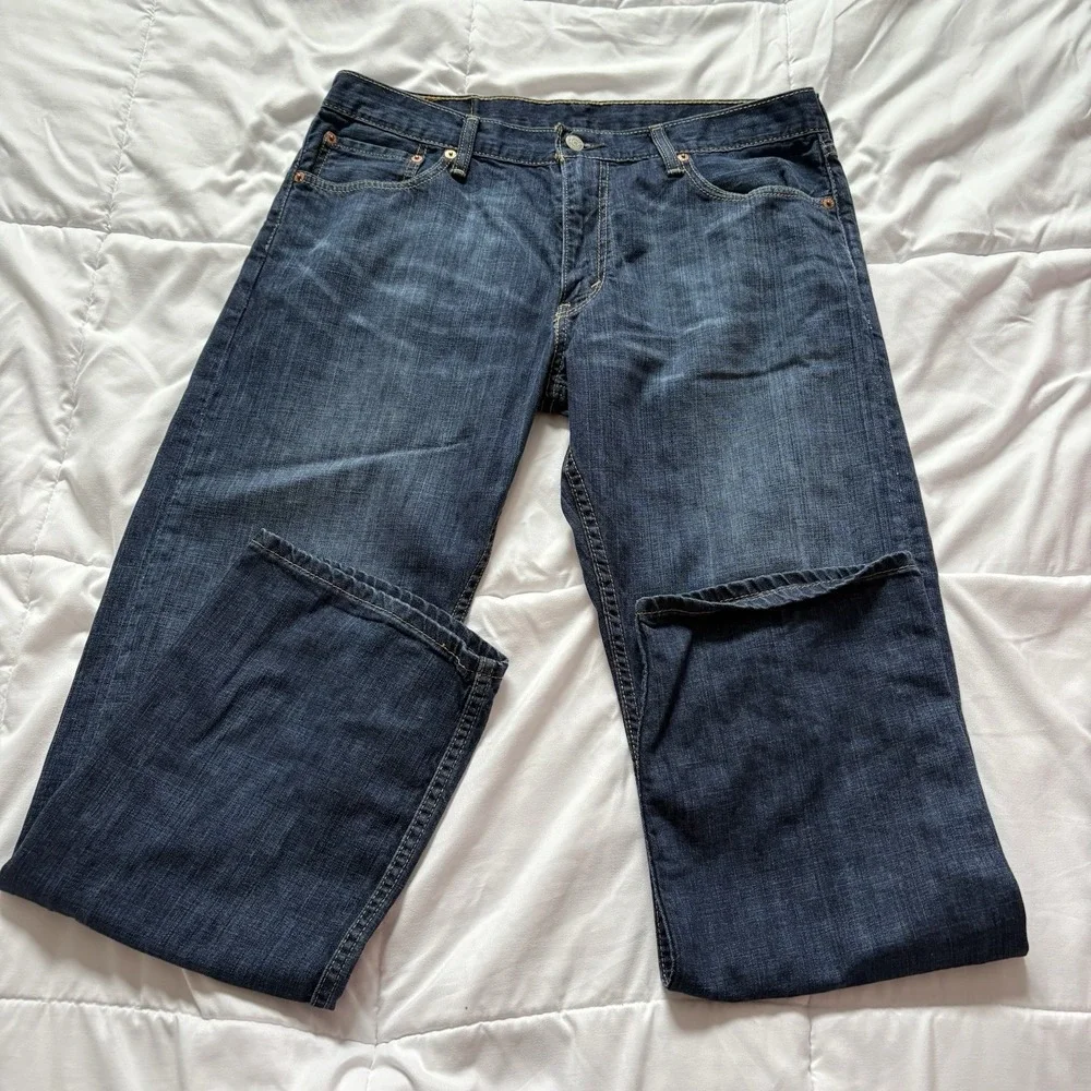 Levis 514‎ Straight Fit Jeans Stretch Dark Blue Mens 36x32 Grunge Punk Cotton